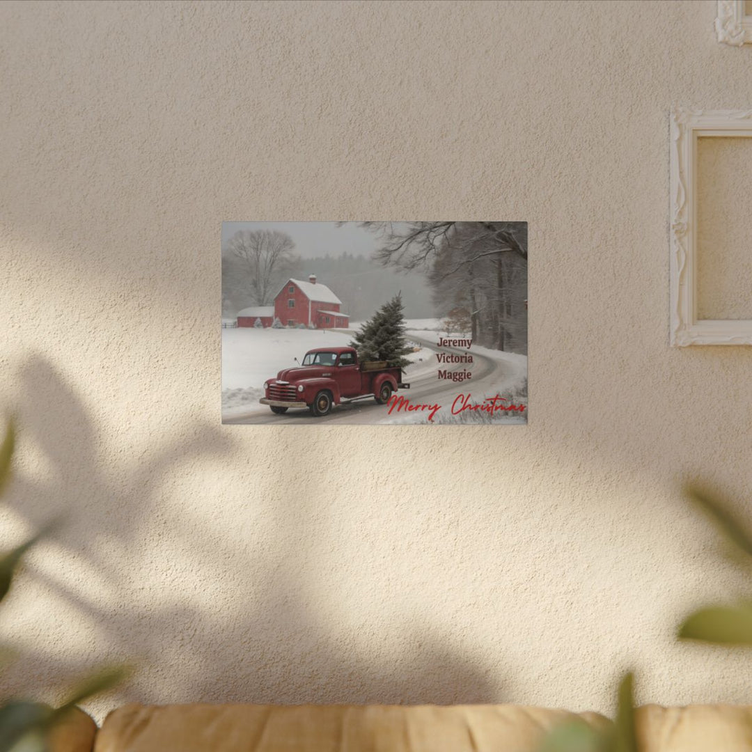 Personalized Vintage Christmas Truck Canvas Art add family names