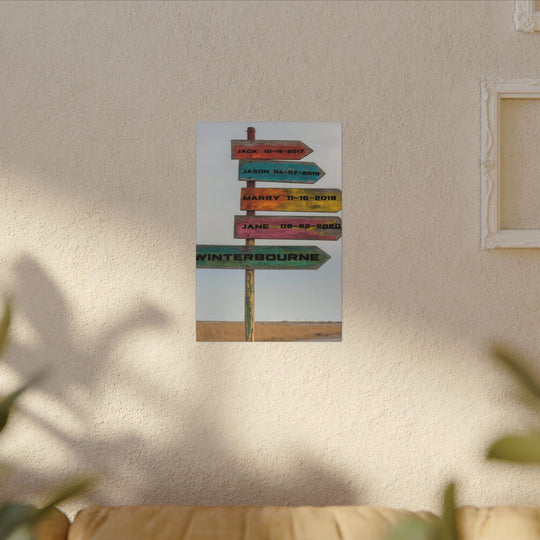 Custom Directional Sign Canvas - Rustic Personalized Art Family names and birthdate