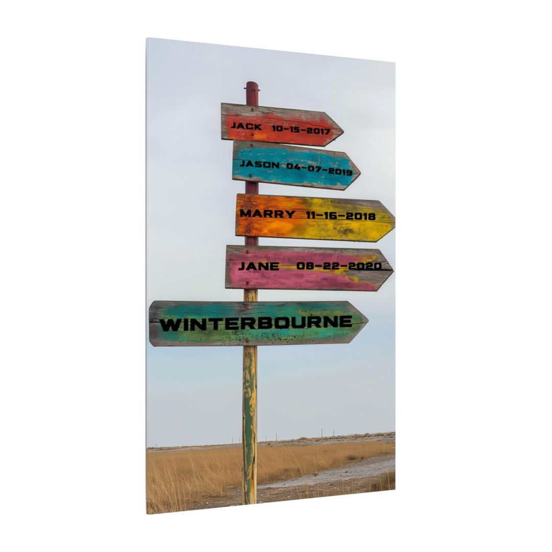 Custom Directional Sign Canvas - Rustic Personalized Art Family names and birthdate