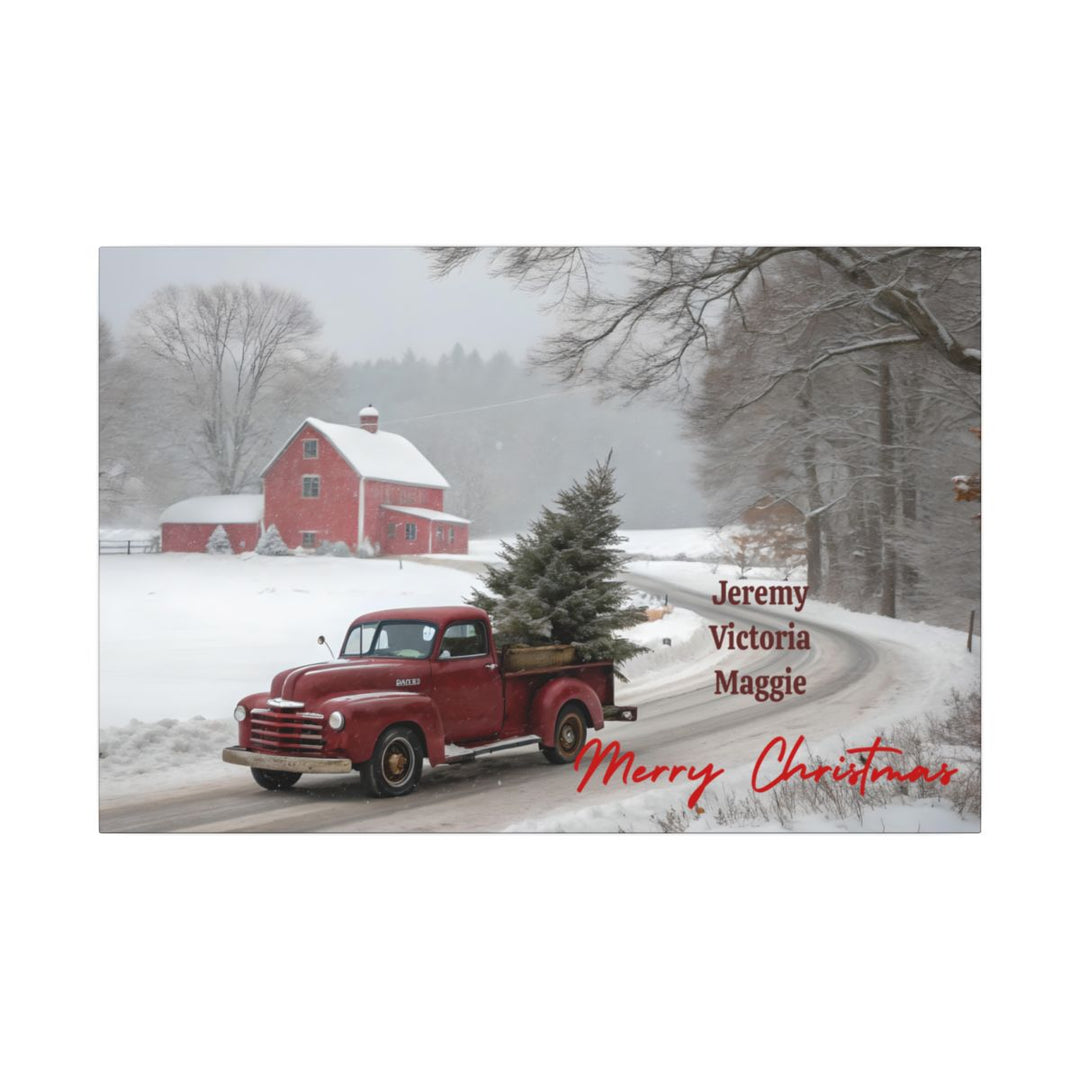 Personalized Vintage Christmas Truck Canvas Art add family names