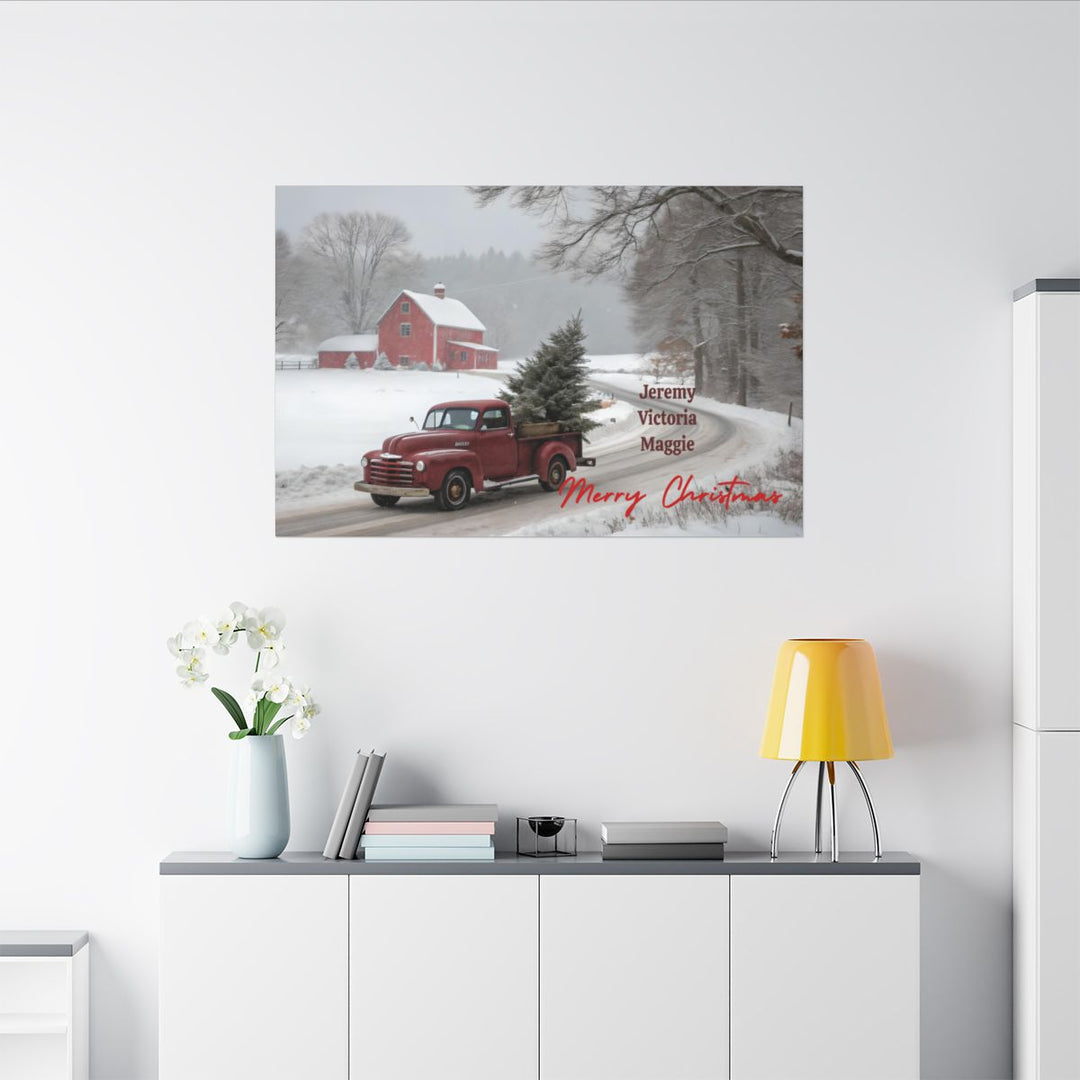 Personalized Vintage Christmas Truck Canvas Art add family names