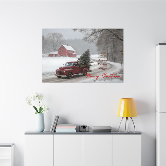 Personalized Vintage Christmas Truck Canvas Art add family names