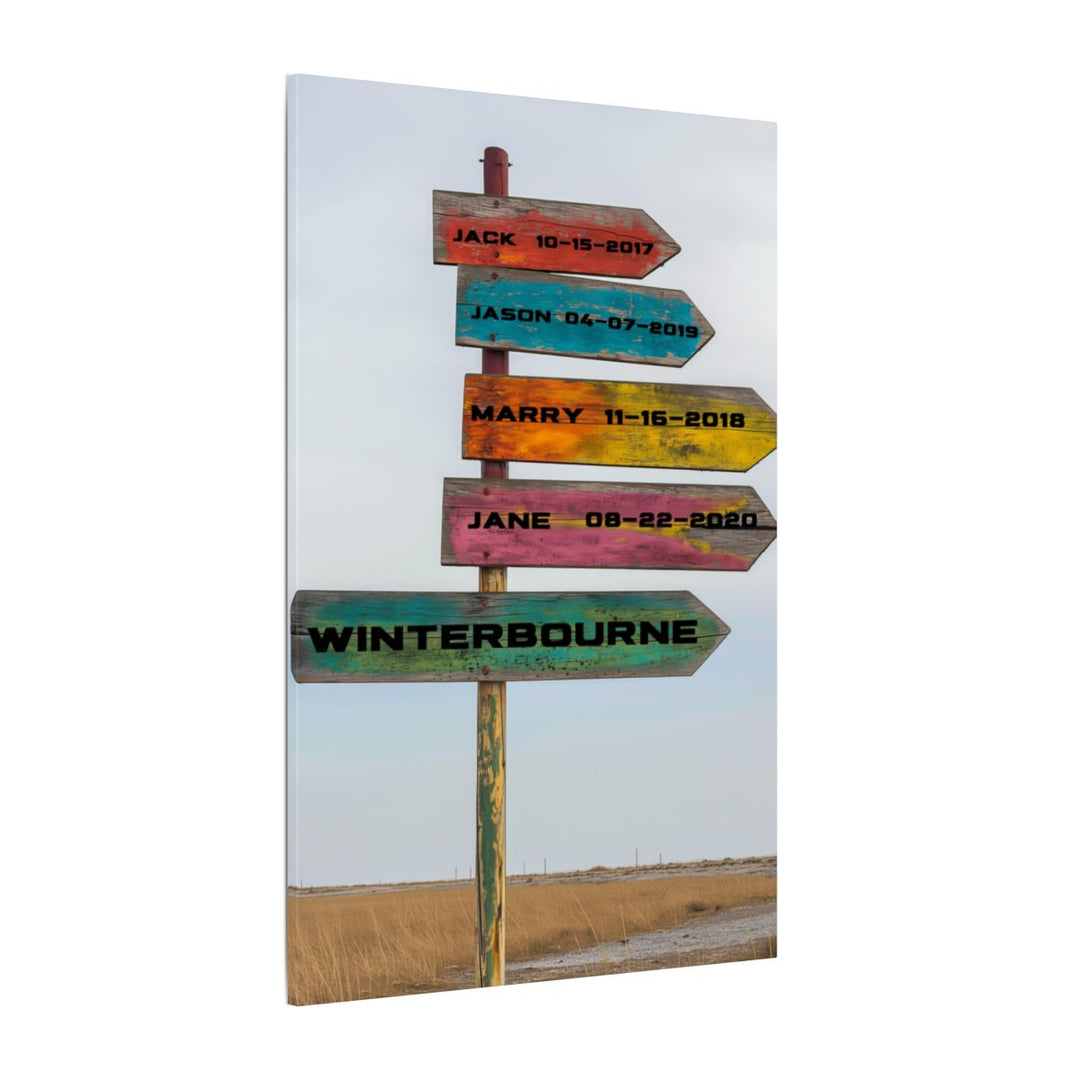 Custom Directional Sign Canvas - Rustic Personalized Art Family names and birthdate