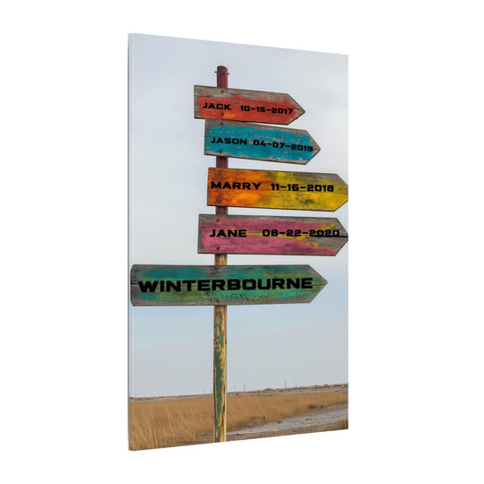 Custom Directional Sign Canvas - Rustic Personalized Art Family names and birthdate
