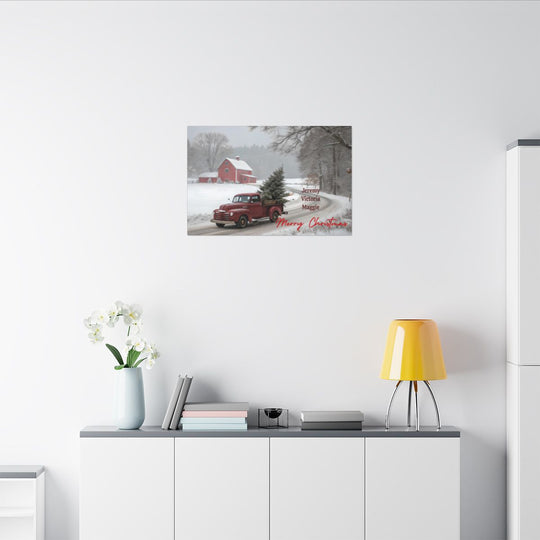 Personalized Vintage Christmas Truck Canvas Art add family names