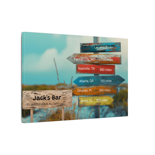 Custom Directional Canvas Sign - Bar Decor & Travel Lover Gift mancave room