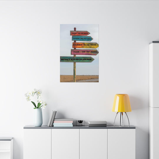 Custom Directional Sign Canvas - Rustic Personalized Art Family names and birthdate