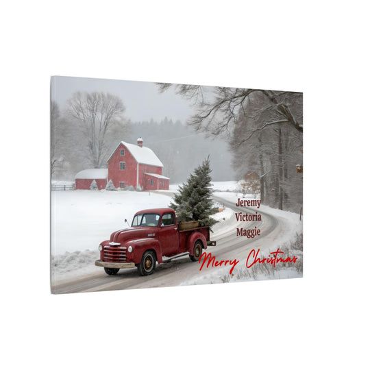 Personalized Vintage Christmas Truck Canvas Art add family names