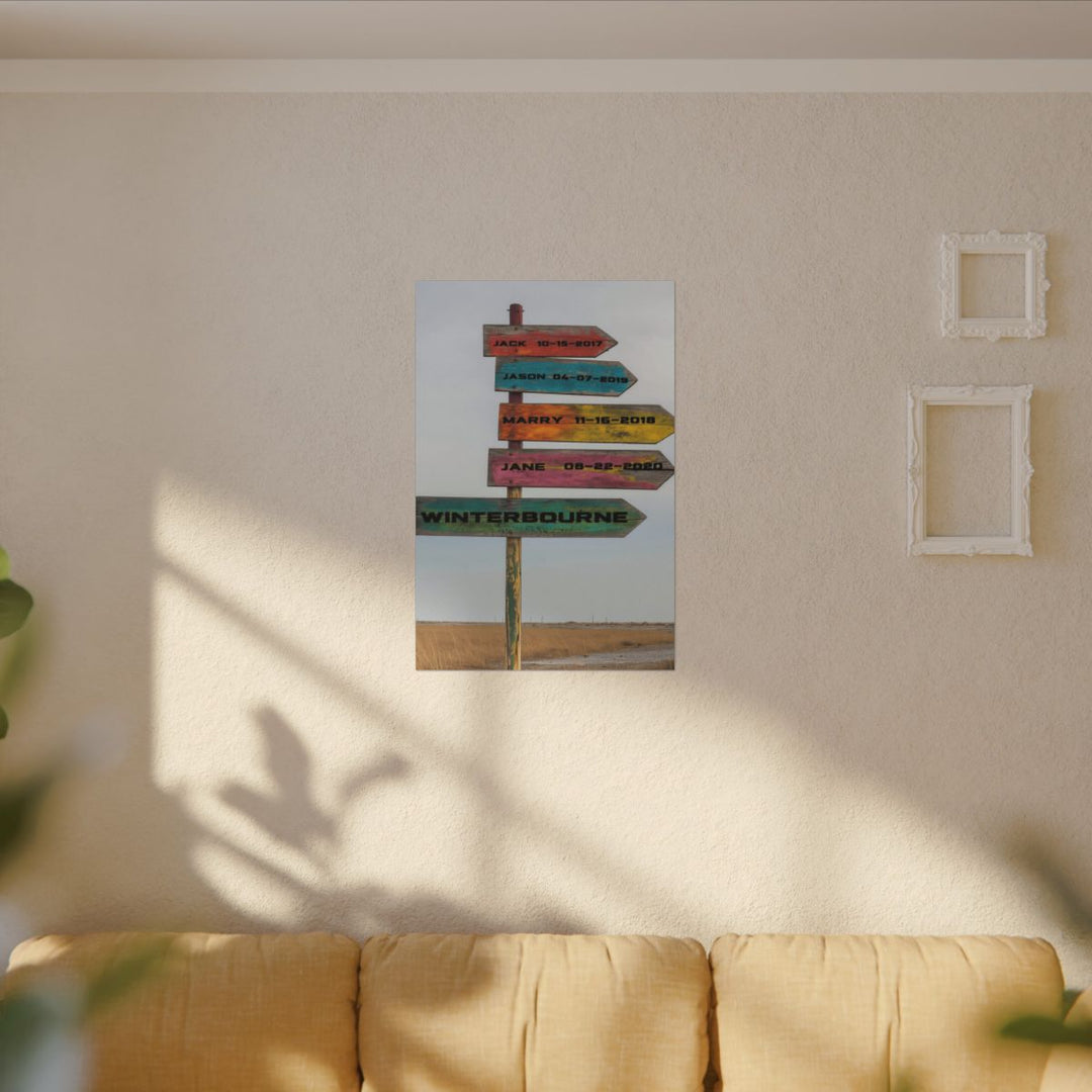 Custom Directional Sign Canvas - Rustic Personalized Art Family names and birthdate