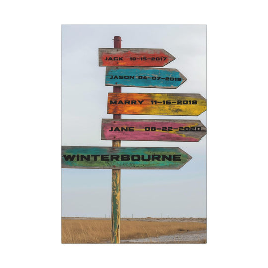 Custom Directional Sign Canvas - Rustic Personalized Art Family names and birthdate