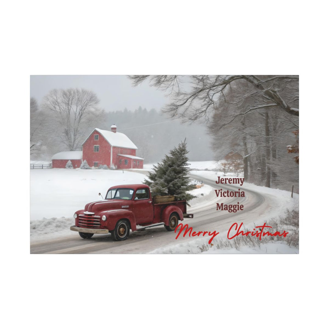 Personalized Vintage Christmas Truck Canvas Art add family names