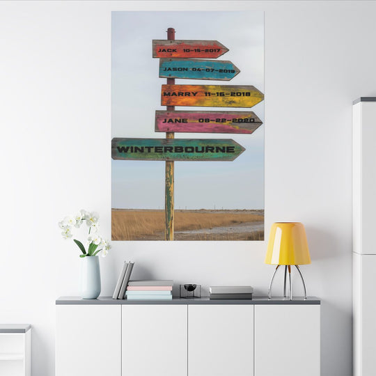 Custom Directional Sign Canvas - Rustic Personalized Art Family names and birthdate
