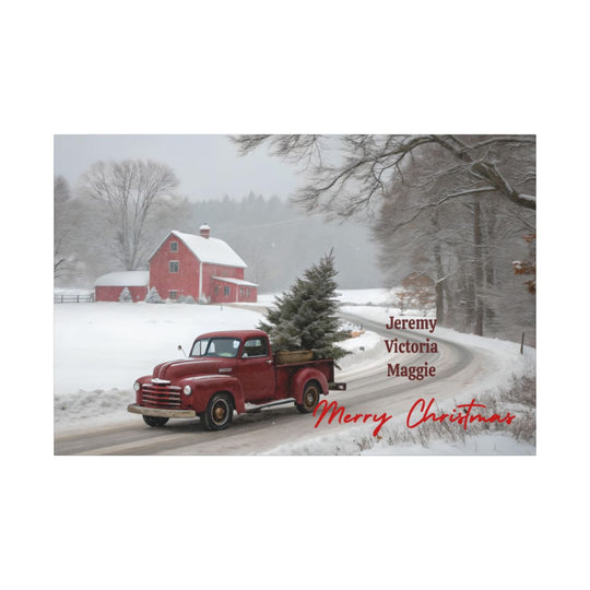 Personalized Vintage Christmas Truck Canvas Art add family names