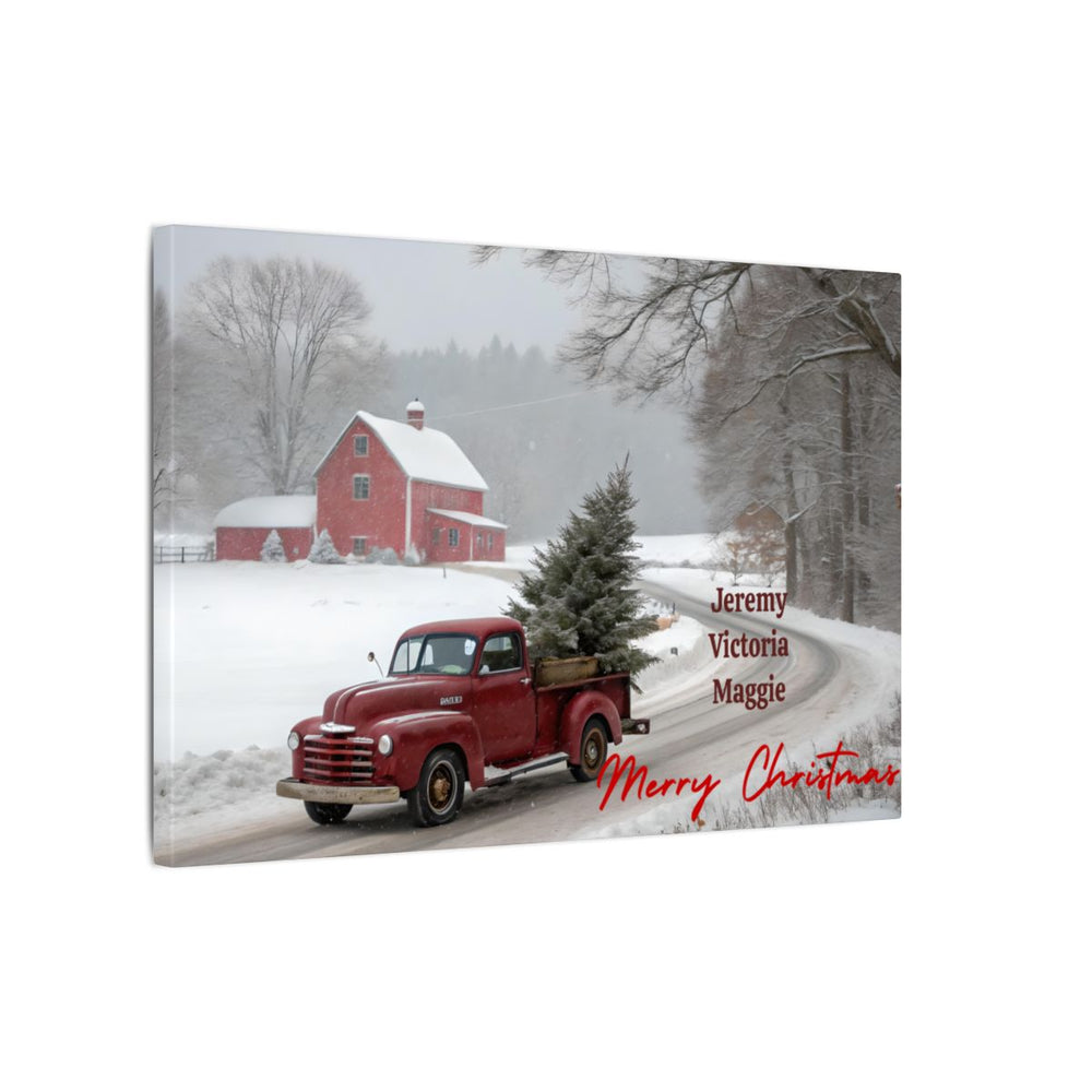Personalized Vintage Christmas Truck Canvas Art add family names
