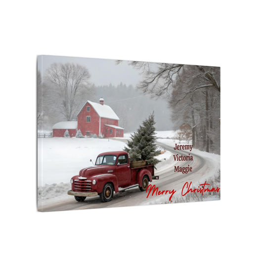 Personalized Vintage Christmas Truck Canvas Art add family names