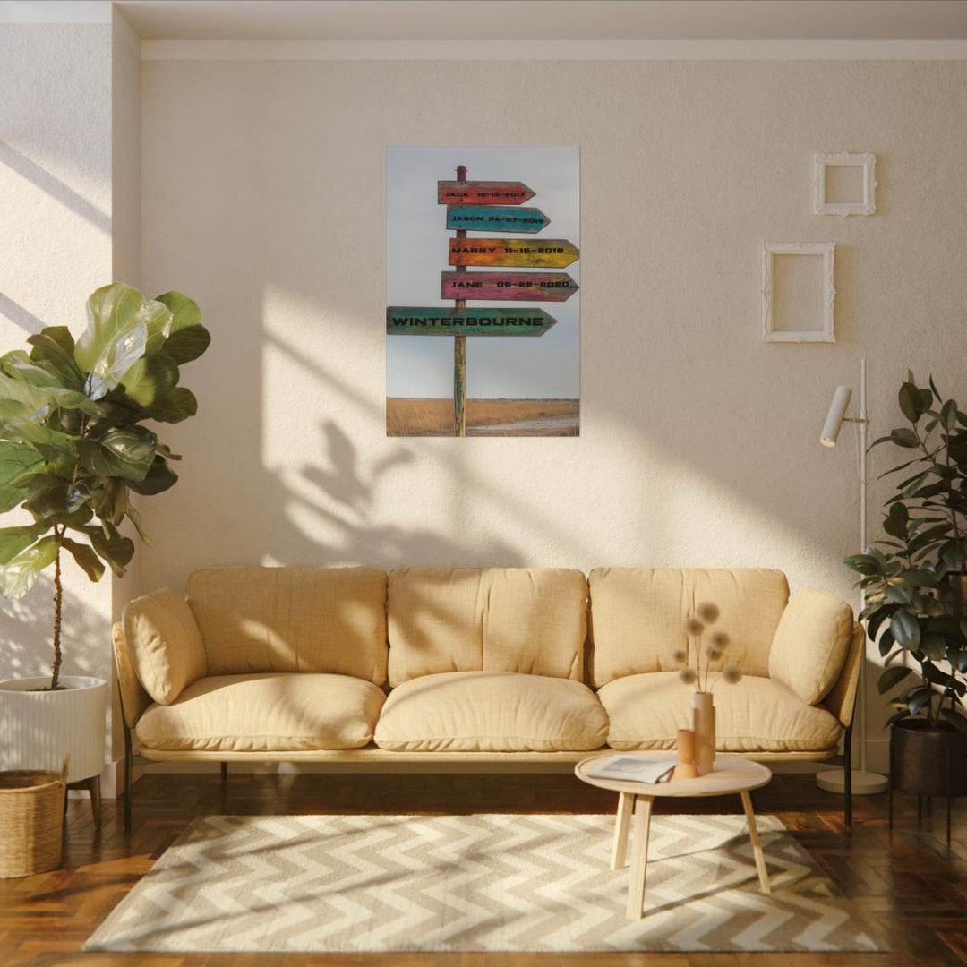 Custom Directional Sign Canvas - Rustic Personalized Art Family names and birthdate