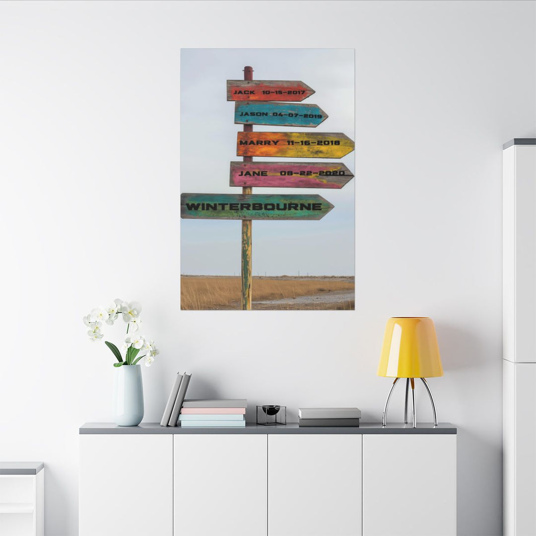 Custom Directional Sign Canvas - Rustic Personalized Art Family names and birthdate