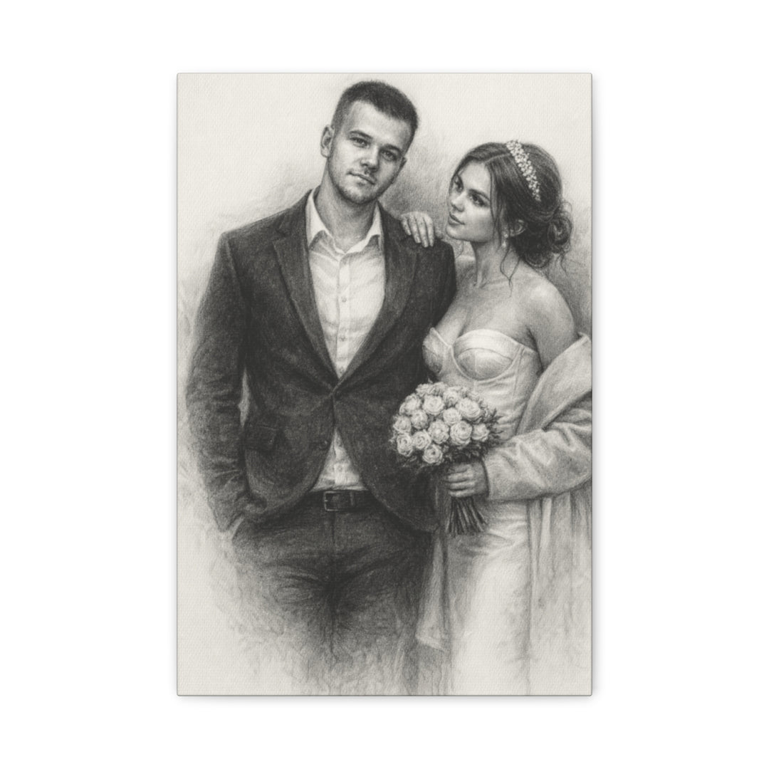 Personalized Wedding Portrait Canvas - Charcoal Style