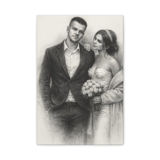 Personalized Wedding Portrait Canvas - Charcoal Style