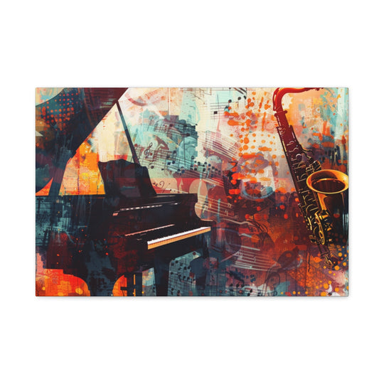 Abstract Colorful Music Art Canvas - Saxophone & Piano Wall Decor