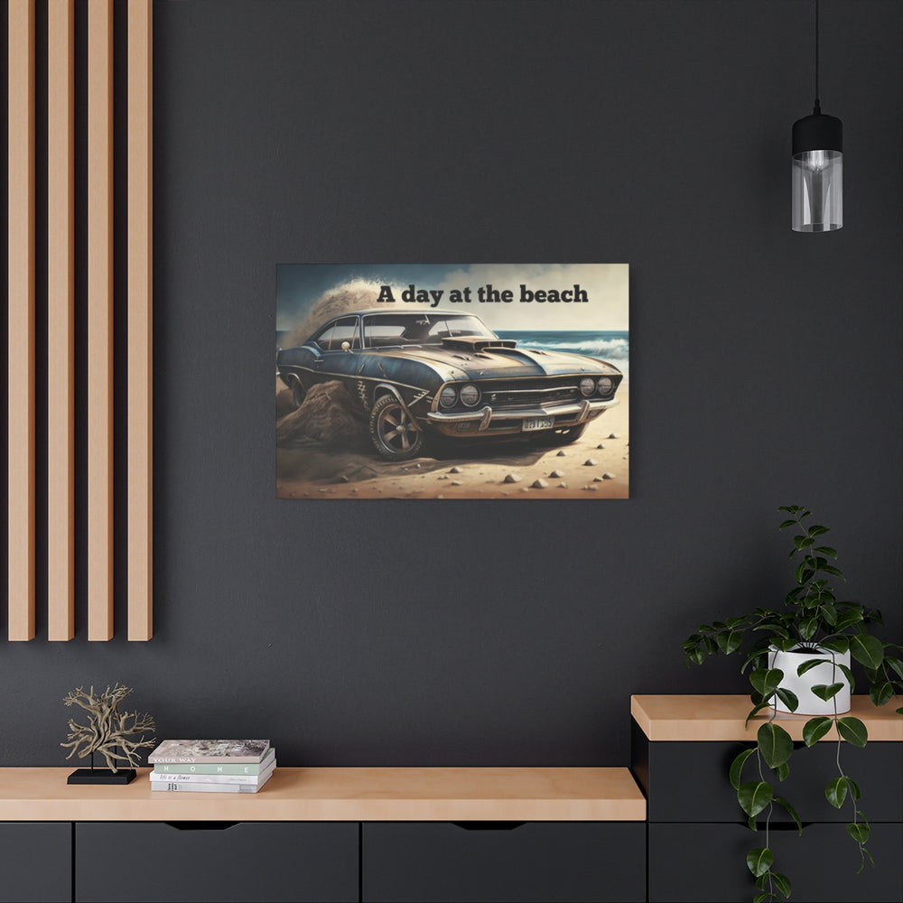 Vintage Car Beach Canvas Art - Retro Automotive Print