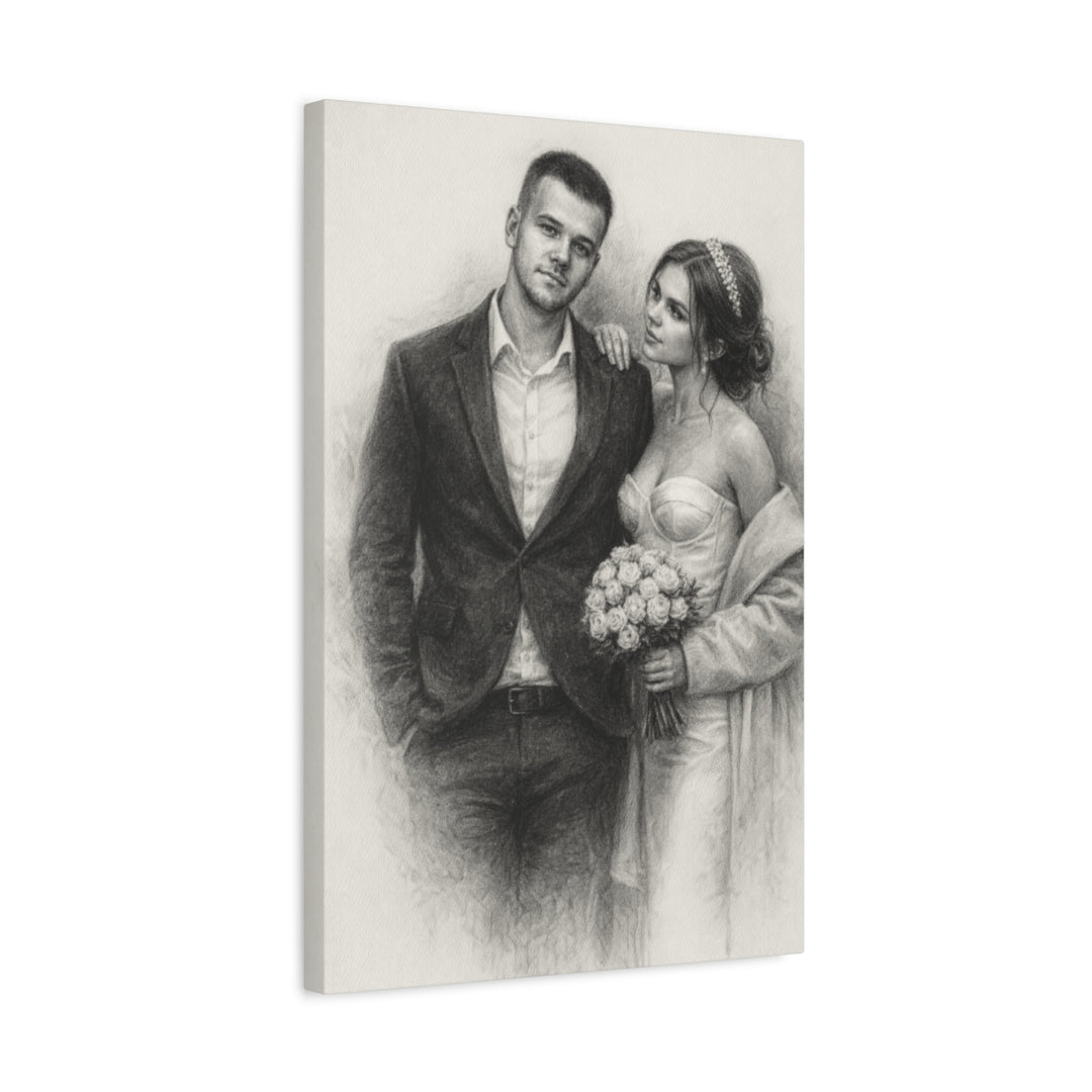 Personalized Wedding Portrait Canvas - Charcoal Style