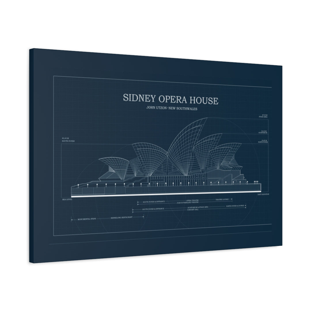 Sydney Opera House Blueprint Canvas, Architectural Art Print