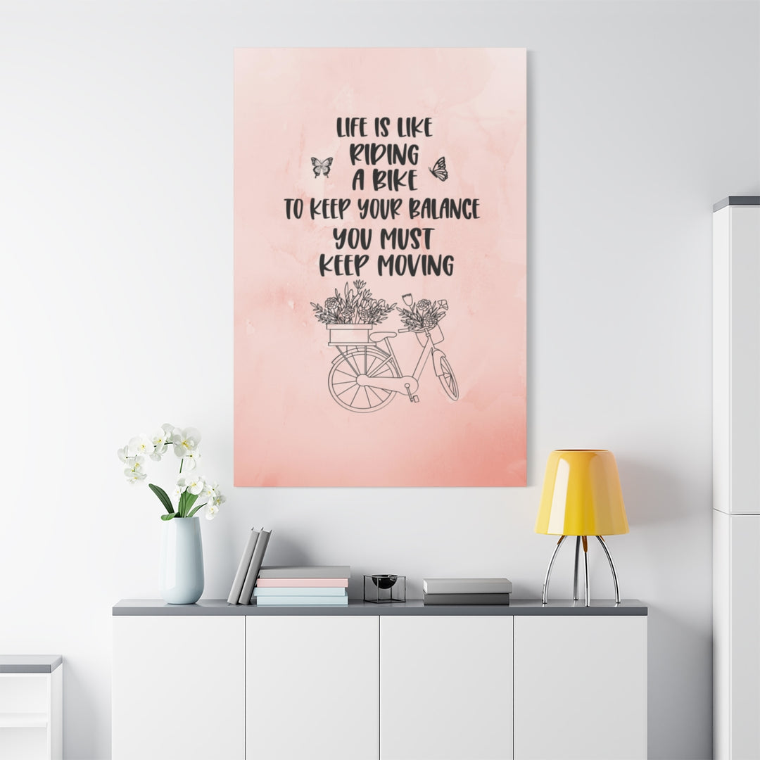 Motivational Bicycle Quote Pink Canvas Wall Art