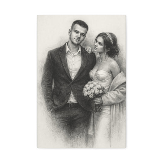 Personalized Wedding Portrait Canvas - Charcoal Style