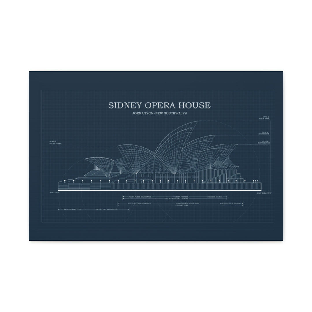 Sydney Opera House Blueprint Canvas, Architectural Art Print