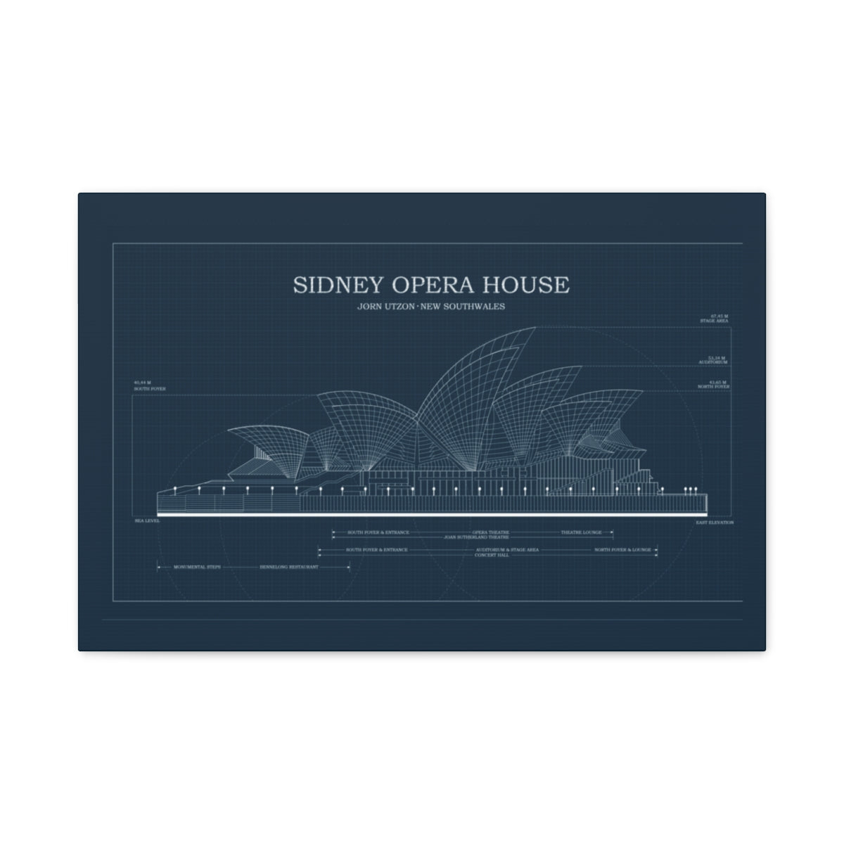 Sydney Opera House Blueprint Canvas, Architectural Art Print - Tailored Wall Expressions