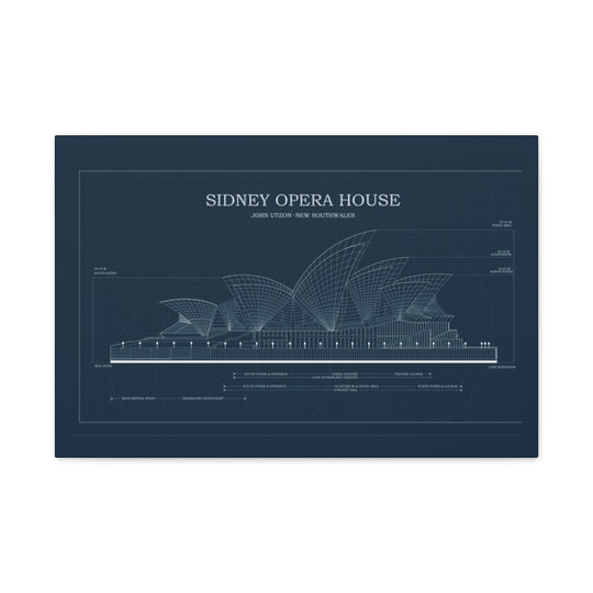 Sydney Opera House Blueprint Canvas, Architectural Art Print