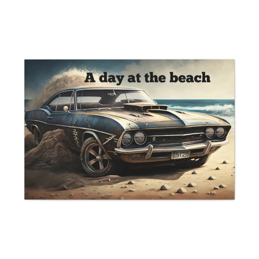 Vintage Car Beach Canvas Art - Retro Automotive Print