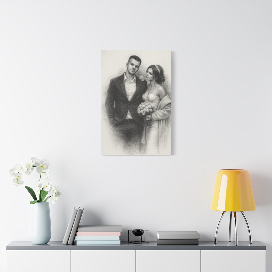Personalized Wedding Portrait Canvas - Charcoal Style