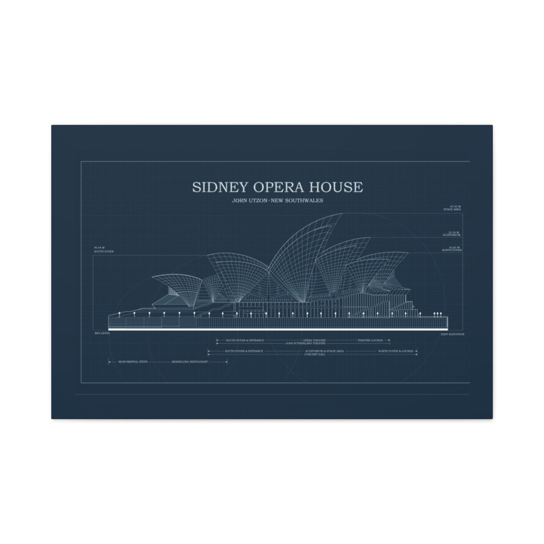 Sydney Opera House Blueprint Canvas, Architectural Art Print