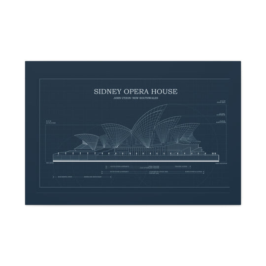Sydney Opera House Blueprint Canvas, Architectural Art Print