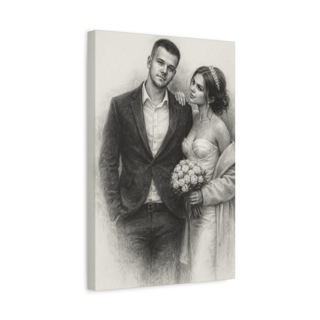 Personalized Wedding Portrait Canvas - Charcoal Style