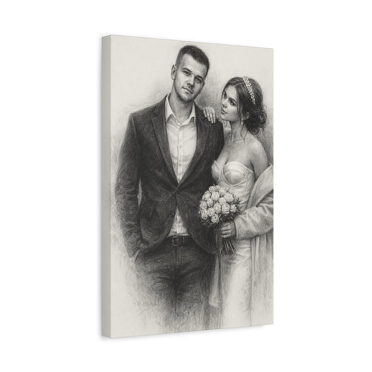 Personalized Wedding Portrait Canvas - Charcoal Style