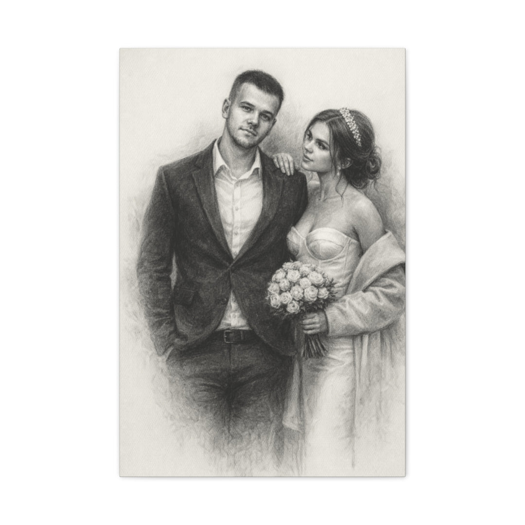 Personalized Wedding Portrait Canvas - Charcoal Style