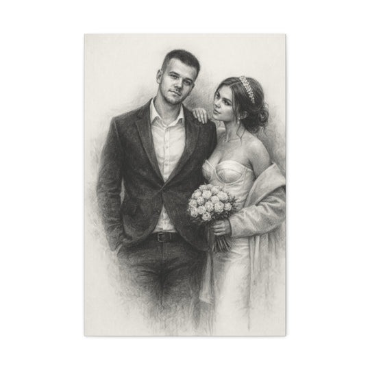 Personalized Wedding Portrait Canvas - Charcoal Style