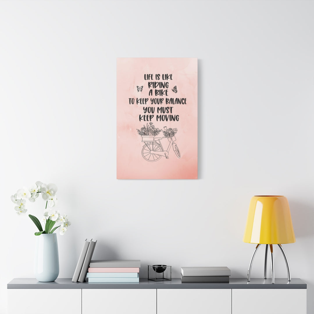 Motivational Bicycle Quote Pink Canvas Wall Art