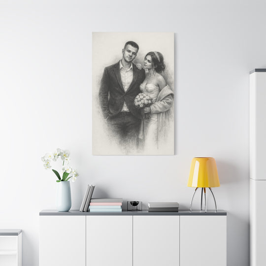 Personalized Wedding Portrait Canvas - Charcoal Style