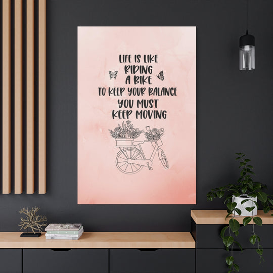 Motivational Bicycle Quote Pink Canvas Wall Art