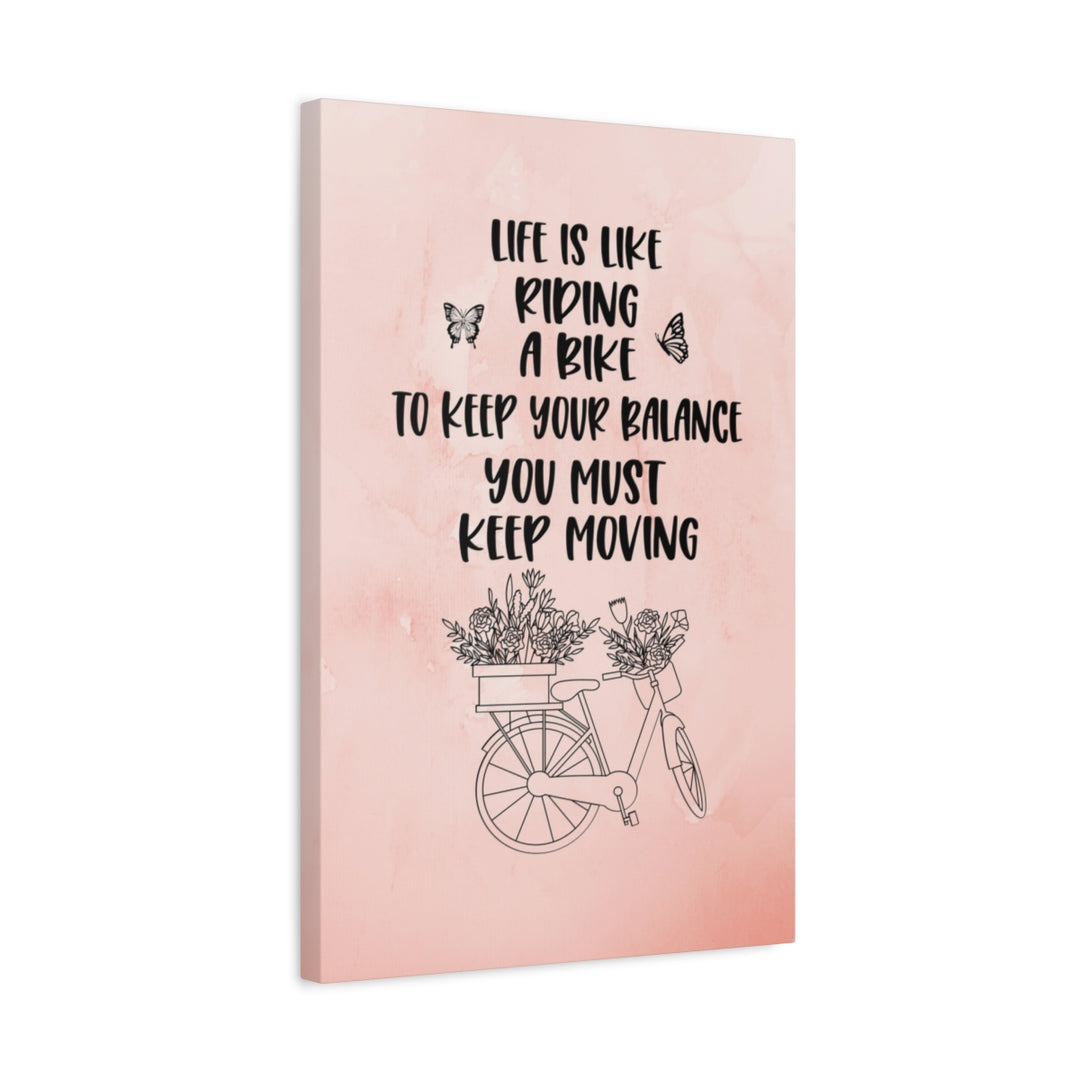 Motivational Bicycle Quote Pink Canvas Wall Art