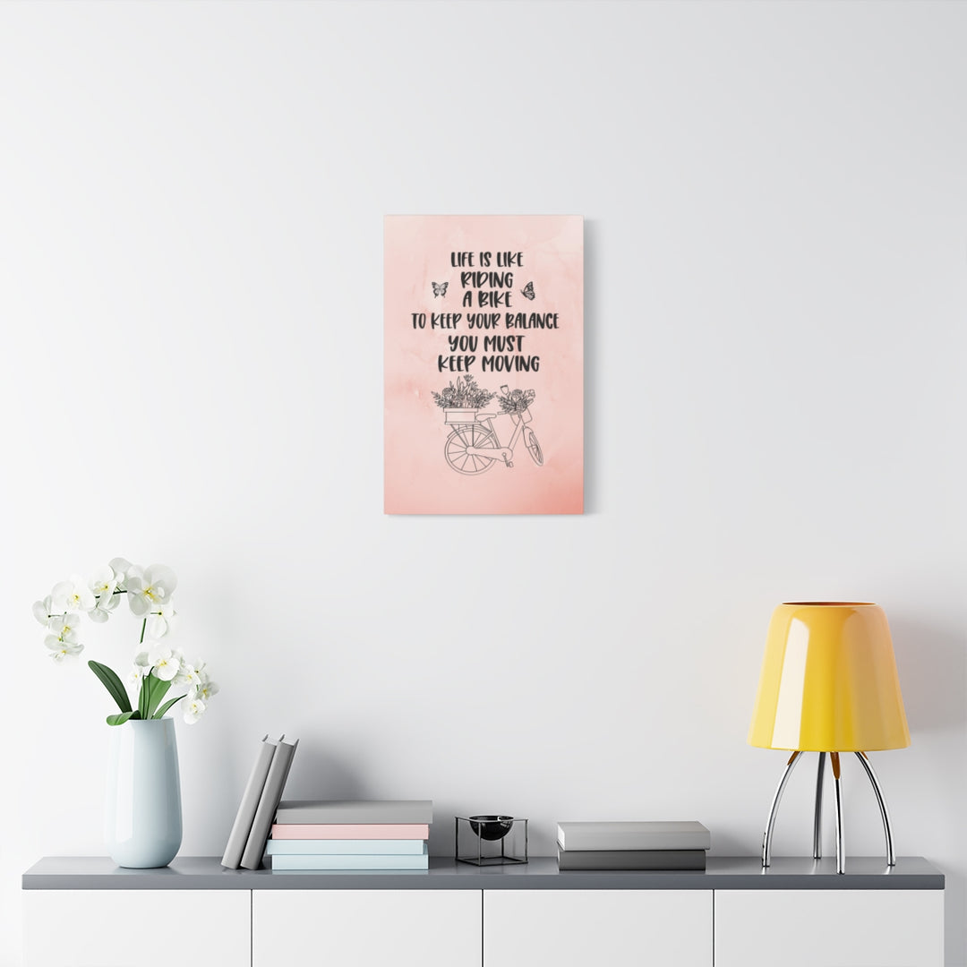 Motivational Bicycle Quote Pink Canvas Wall Art