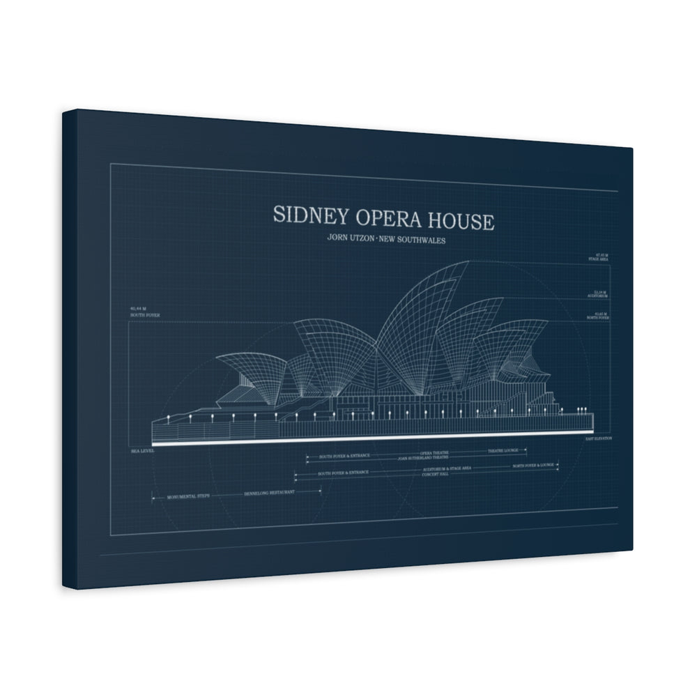 Sydney Opera House Blueprint Canvas, Architectural Art Print