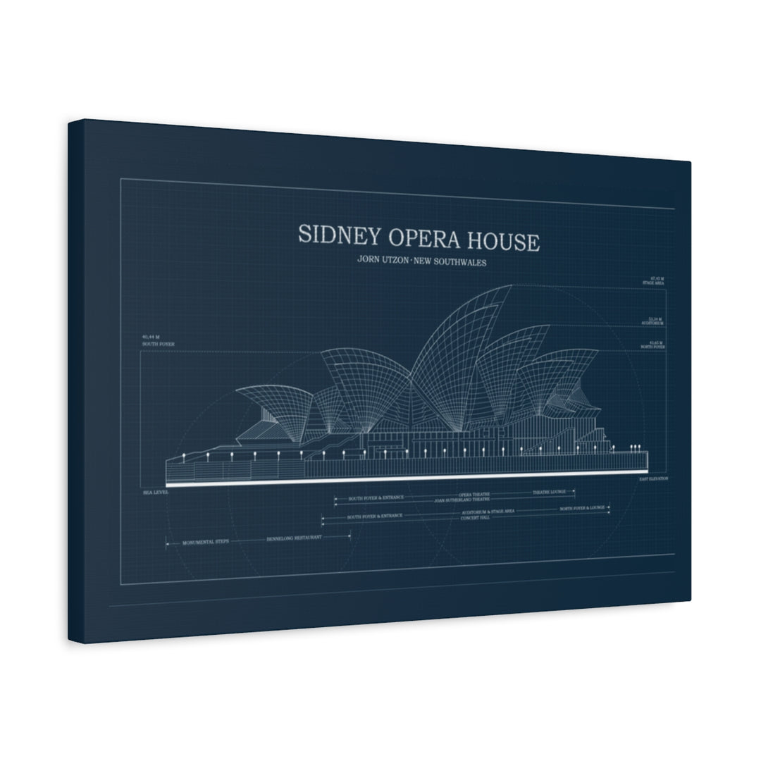 Sydney Opera House Blueprint Canvas, Architectural Art Print