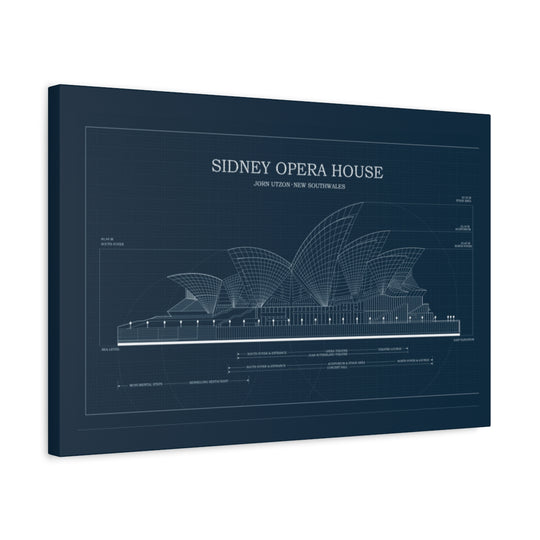 Sydney Opera House Blueprint Canvas, Architectural Art Print