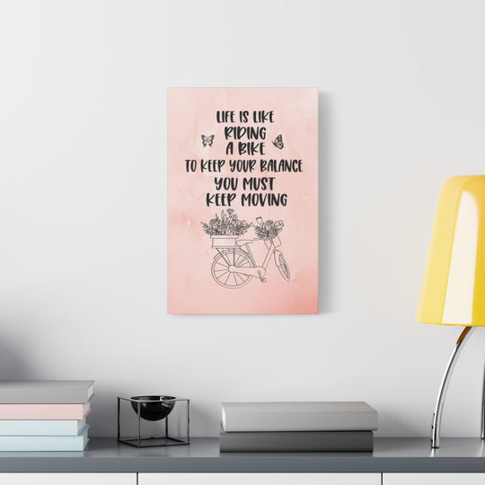 Motivational Bicycle Quote Pink Canvas Wall Art