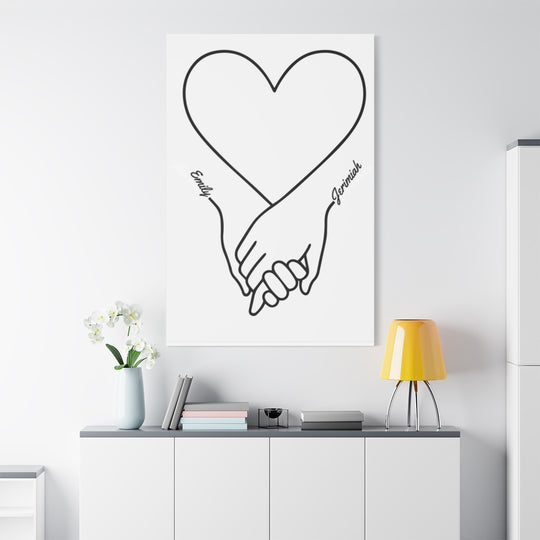 Custom Art Canvas with Heart Line Drawing - Romantic Gift